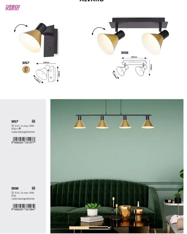 Aplica cu spot directionabil design modern Alvaro negru, auriu