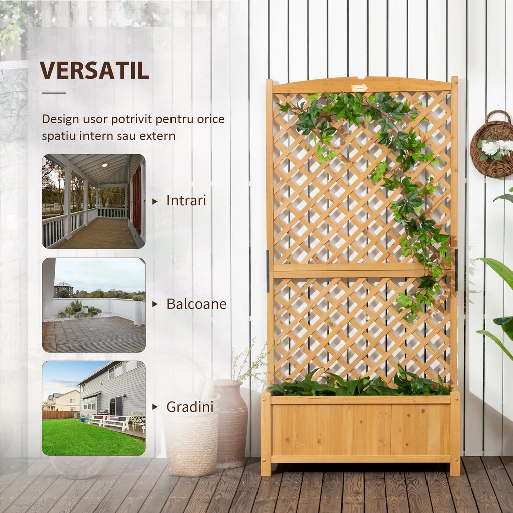 Outsunny Jardiniera de exterior din lemn de brad cu design vertical inaltat, 90x45x180 cm, Galben | Aosom Romania