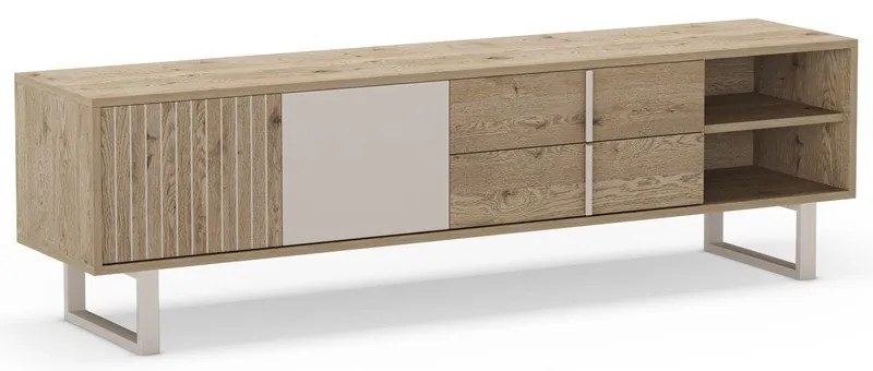 Comodă TV gri/în culoare naturală cu aspect de lemn de stejar 180x51,5 cm Millay – Marckeric