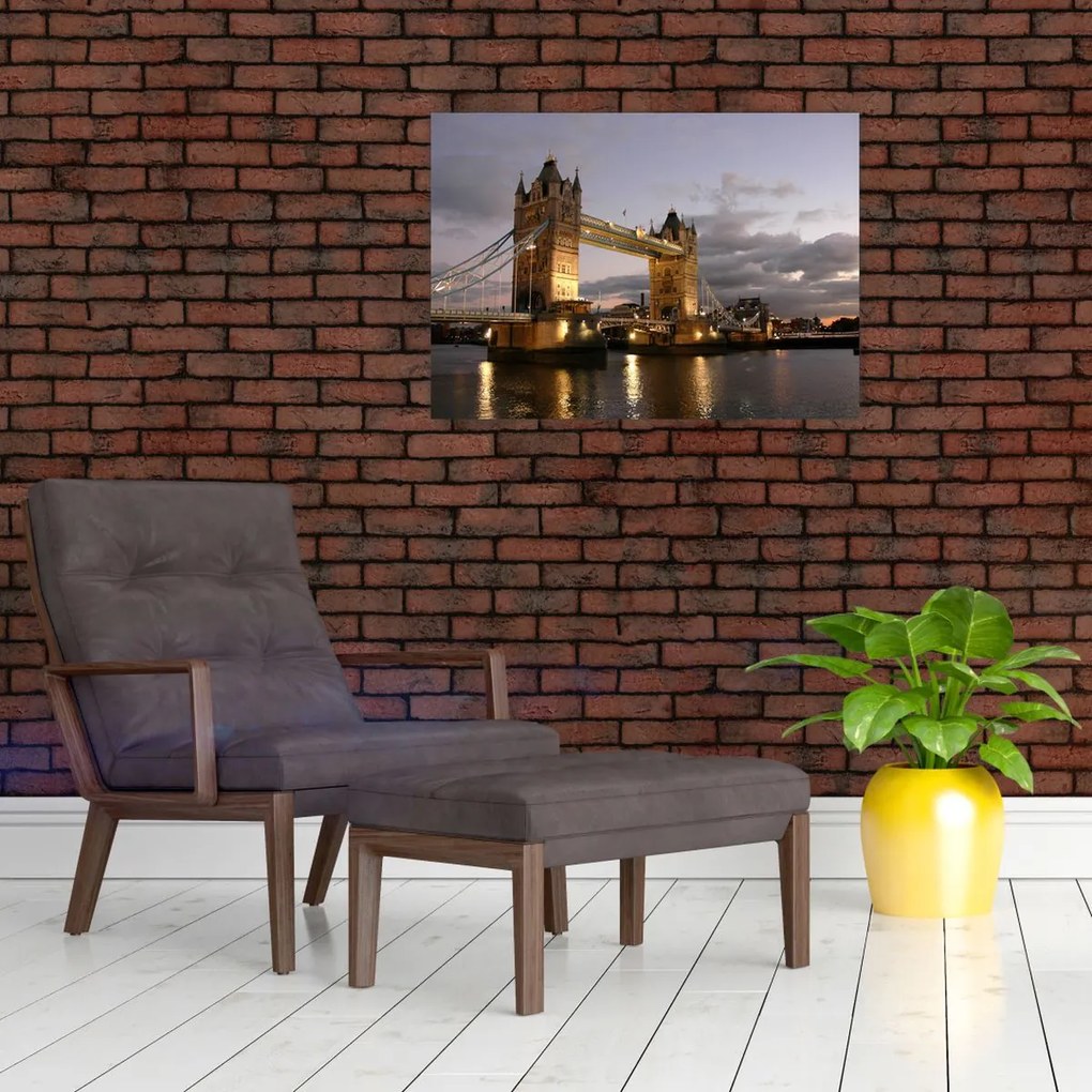 Tablou pe sticlă - Tower Bridge la noapte (70x50 cm)