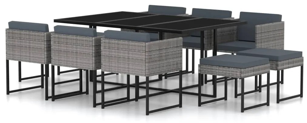 vidaXL Set mobilier de grădină cu perne, 11 piese, gri, poliratan