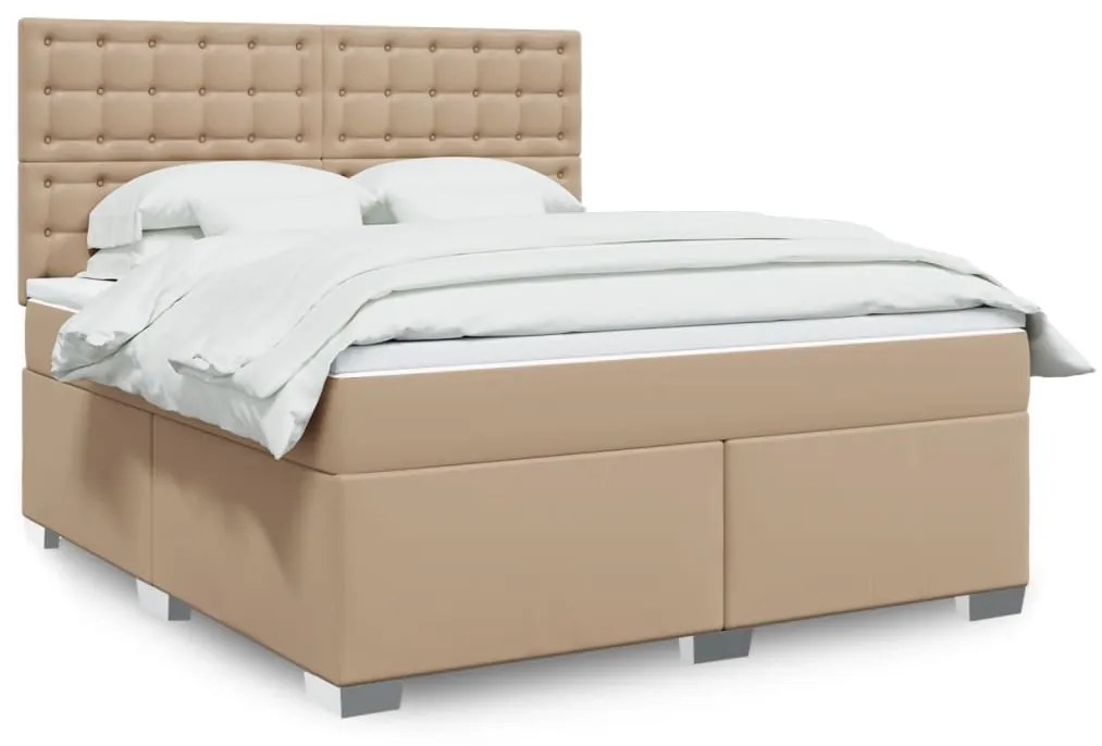 3290735 vidaXL Pat box spring cu saltea, cappuccino, 180x200cm piele ecologică