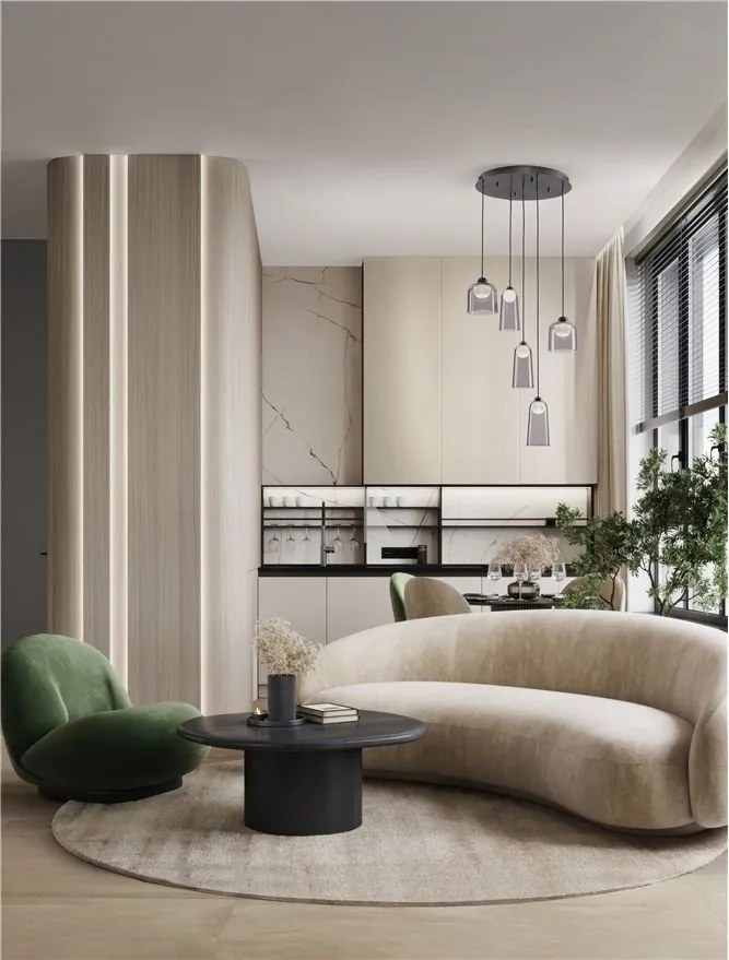 Lustra cu 5 pendule LED, Metal, Negru, Acrilic, DIONE
