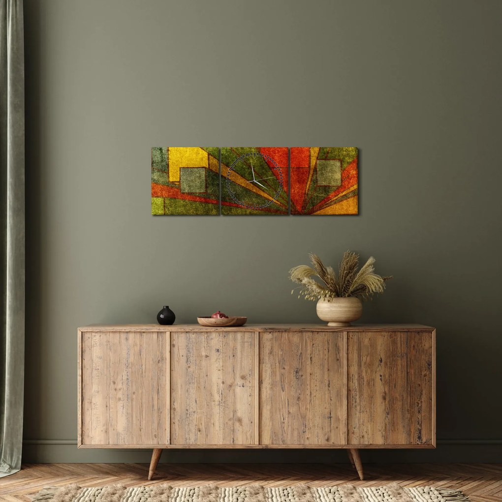 Tablou cu abstracție geometrică (cu ceas) (90x30 cm)