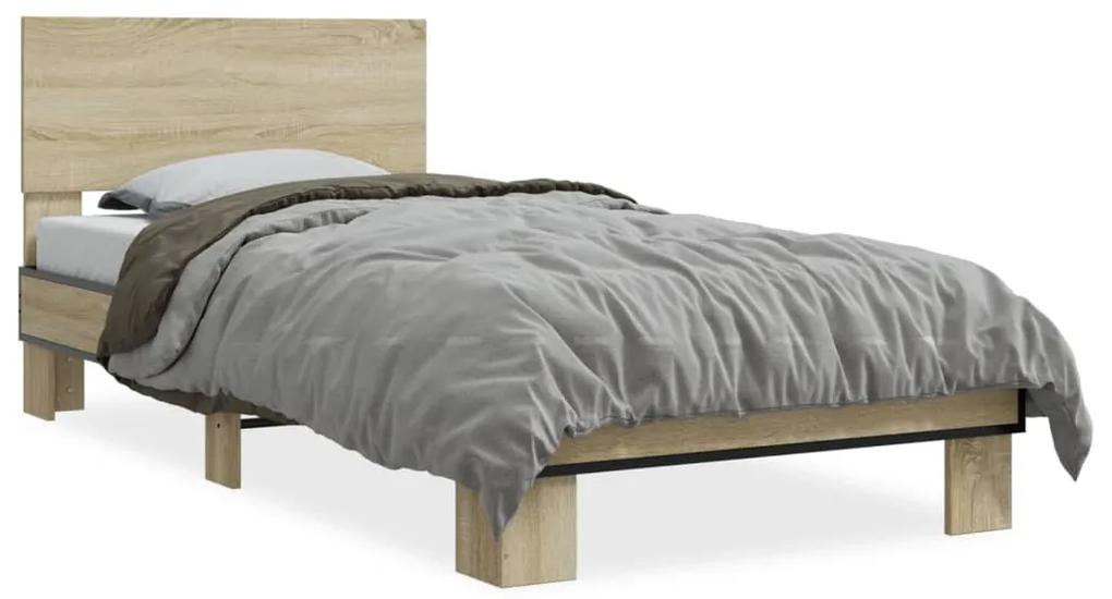 845813 vidaXL Cadru de pat, stejar sonoma, 75x190 cm, lemn prelucrat și metal