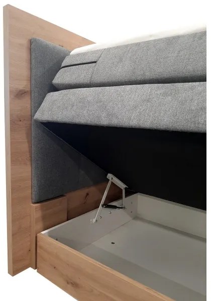 Pat boxspring JASMINE 180x200 cm, cu saltele și topper, cu spațiu de depozitare, gri