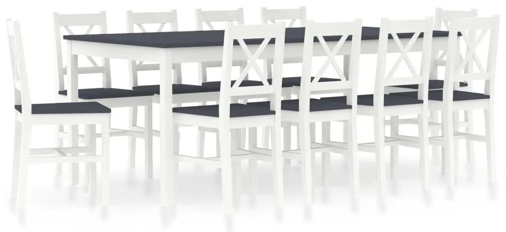283394 vidaXL Set mobilier de bucătărie, 11 piese, alb și gri, lemn de pin