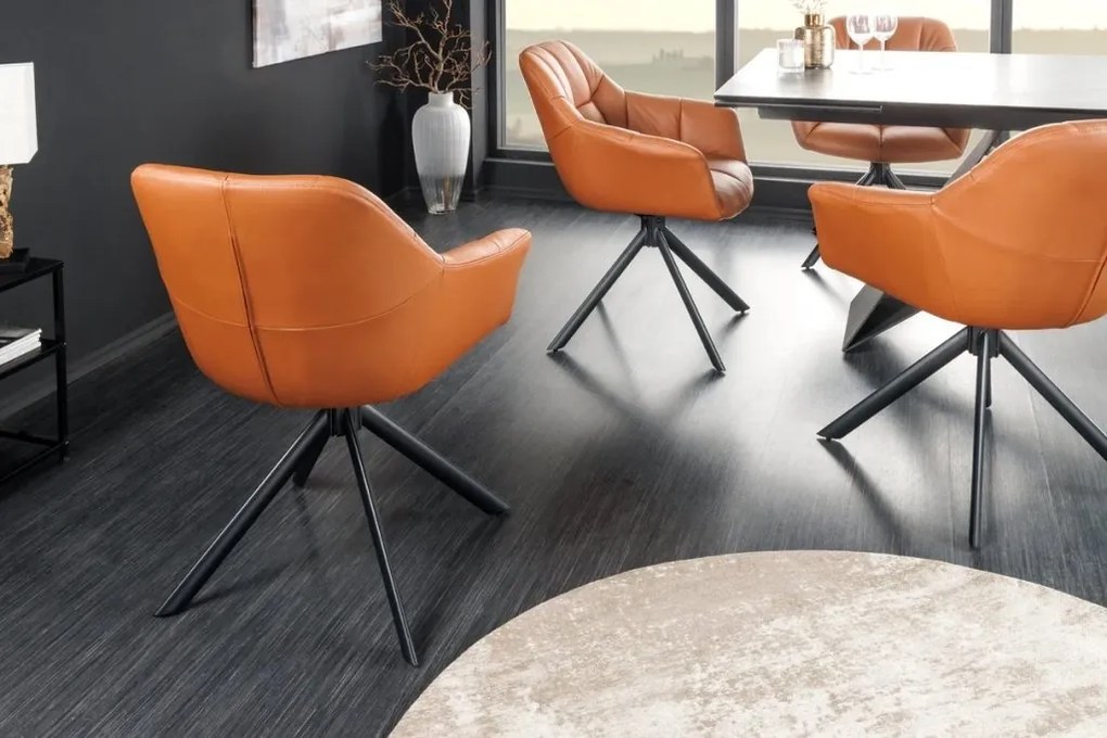 Set 2 scaune pivotante Papillon, piele coniac