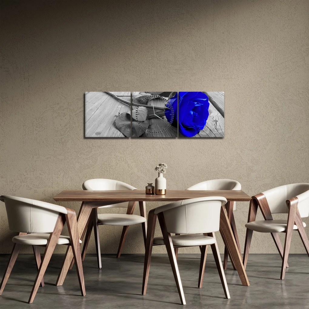 Tablou - Trandafir albastru (cu ceas) (90x30 cm)