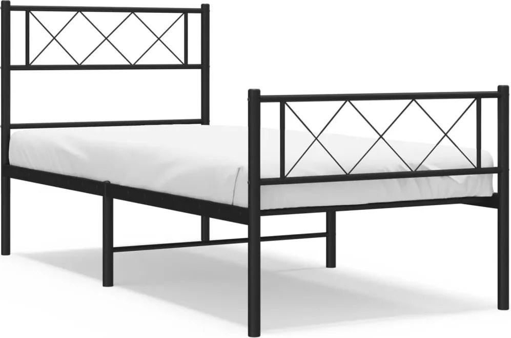 vidaXL Cadru pat metalic cu tăblii de cap/picioare, negru, 75x190 cm