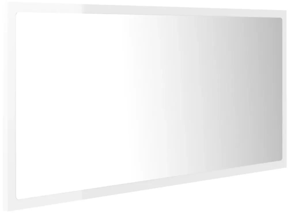 Oglinda de baie cu LED, alb extralucios, 90x8,5x37 cm alb si stejar sonoma