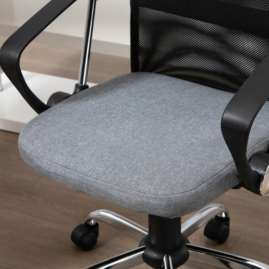 Fotoliu de Birou din Material Textil Gri, Scaun Rotativ si Ergonomic pentru Masa de Lucru 57x57x93-103cm Vinsetto | Aosom RO