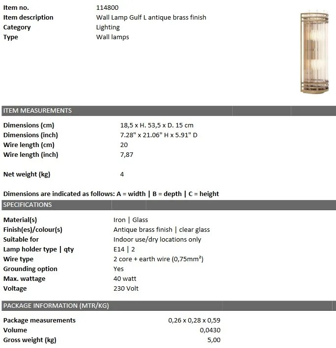 Aplica de perete design LUX Gulf L alama antic 114800 HZ