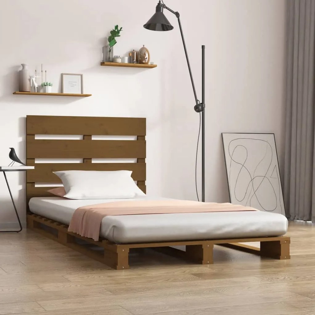 3120160 vidaXL Cadru pat mic Single 2FT6 maro miere 75x190 cm lemn masiv pin