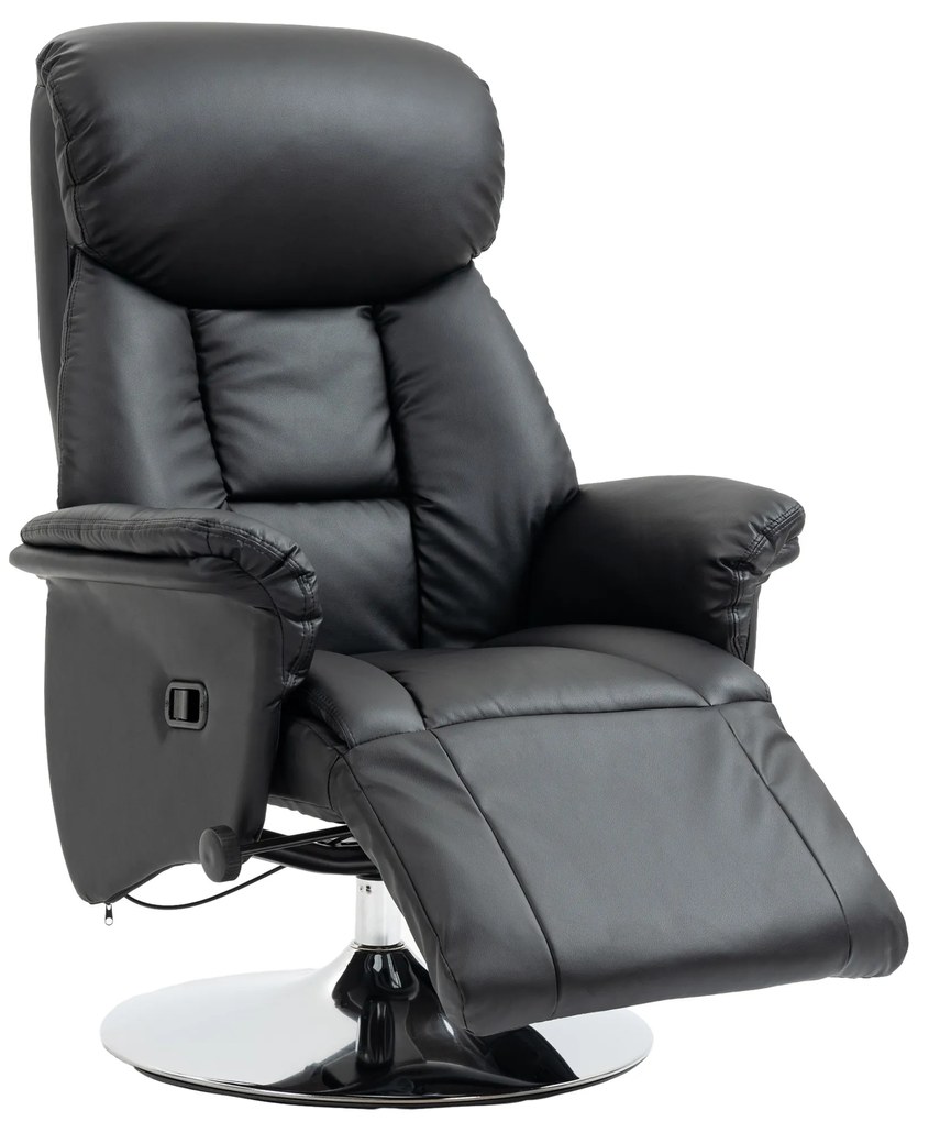 HOMCOM Fotoliu de relaxare rabatabil pivotant suport de picior reglabil, pana la 150 kg, pentru sufragerie, dormitor, negru | Aosom Romania