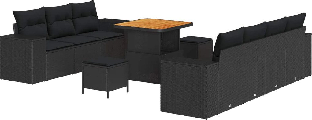 vidaXL Set de canapele pentru grădină 10 pcs Negru Poli Rattan