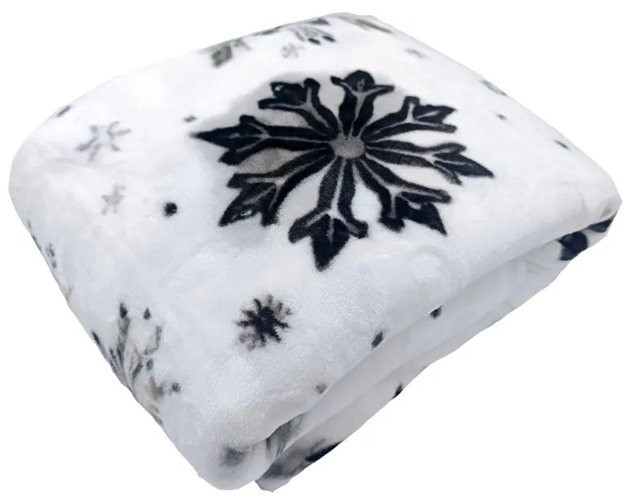 Pătură albă din micropluș/cocolino 150x200 cm cu model de Crăciun Nord Flake – My House