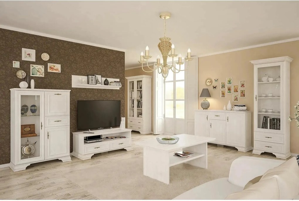 Mobilier living clasic IRYS, pin alb anderson, PAL laminat, 7 piese