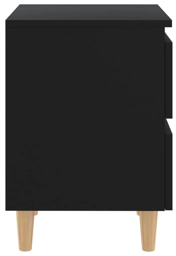 Noptiere cu picioare lemn masiv pin, 2 buc., negru, 40x35x50 cm 2, Negru