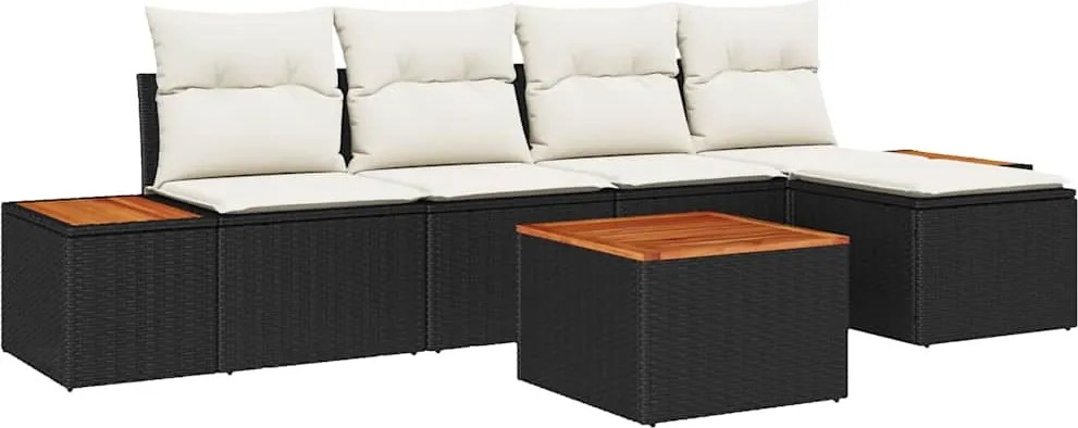 vidaXL Set de canapele pentru grădină cu pernă 6 pcs Negru Rattan poli
