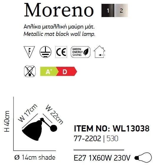Aplica de perete design industrial cu brat articulat WL13038 MORENO 77-2202 HL