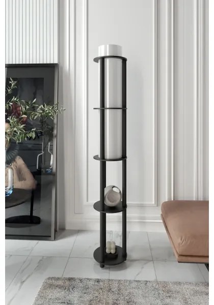 Lampă de podea cu polițe NOTO, 1xE27/40W/230V, neagră