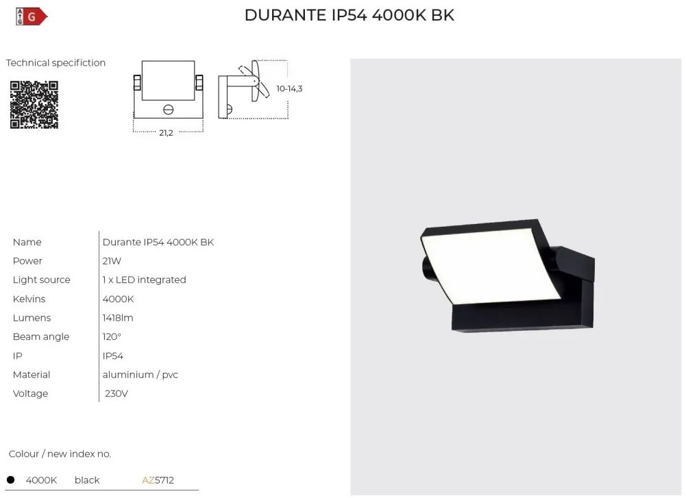 Aplica LED reglabila de exterior IP54 DURANTE 4000K