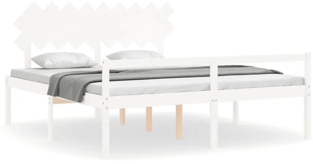 3195562 vidaXL Cadru de pat senior cu tăblie, alb, Super King Size, lemn masiv