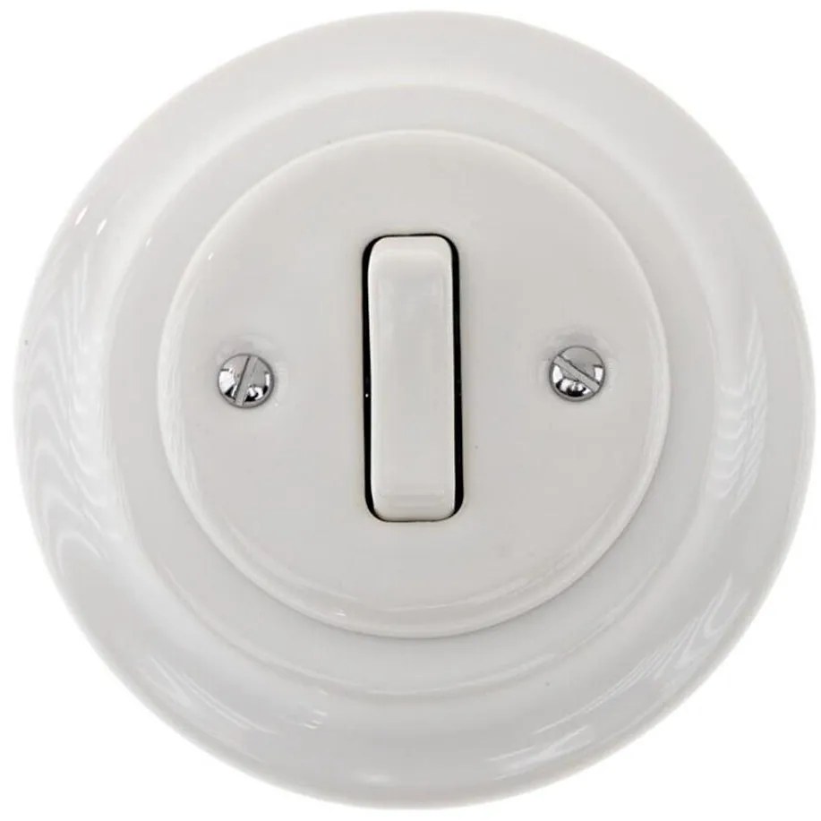 Bohemia-Design - Întrerupător retro simplu din porțelan cu ramă, pentru sonerie, alb