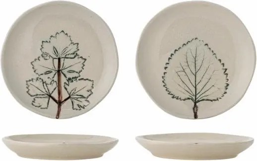 Set 2 farfurii din ceramică artizanală natur cu finisaj antichizat și motive botanice cu frunze, 27×1,5 cm, "Aubrin"