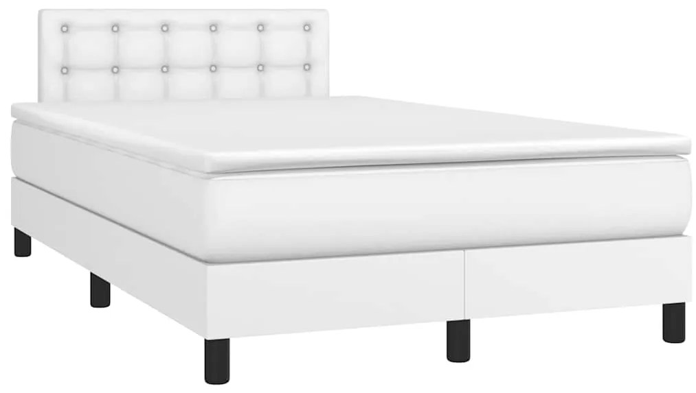 vidaXL Pat box spring cu saltea și LED, alb, 120x190 cm, piele eco