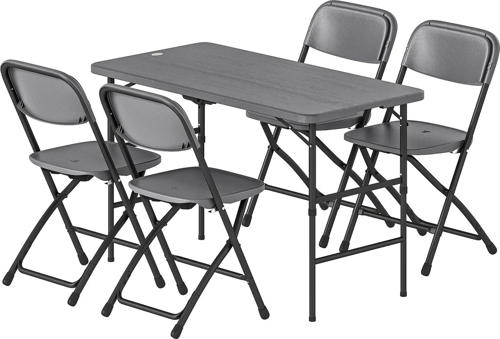 Outsunny Set masă și scaune pentru grădină cu masă pliabilă reglabilă 55-74 cm și 4 scaune pliabile pentru terasă, Gri | Aosom Romania