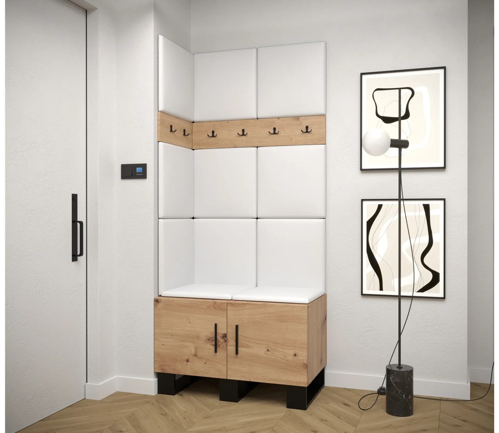 Set mobilier pentru hol Amanda 11 (Stejar artisan + Alb). 1085954