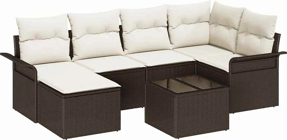 vidaXL Set de canapele pentru grădină cu pernă 7 pcs Maro Rattan poli