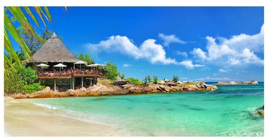 Tablou pe sticlă acrilică Plaja seychelles