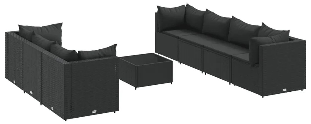 3308035 vidaXL Set mobilier de grădină cu perne, 8 piese, negru, poliratan