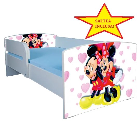 Pat tineret Mickey si Minnie, cu protectie, 160x80 cm