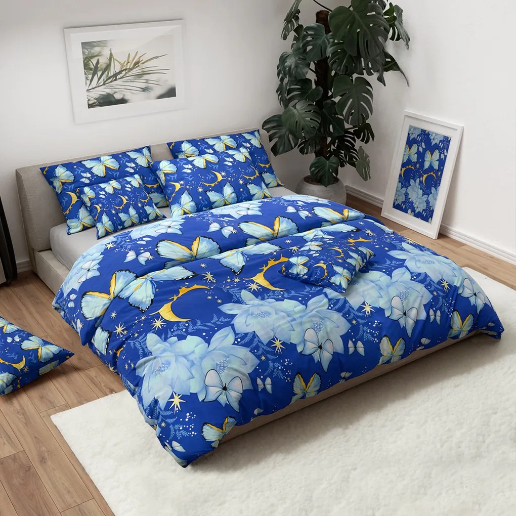 Lenjerie de pat din bumbac BLUE BUTTERFLY albastru inchis Dimensiune lenjerie de pat: 70 x 90 cm | 140 x 200 cm
