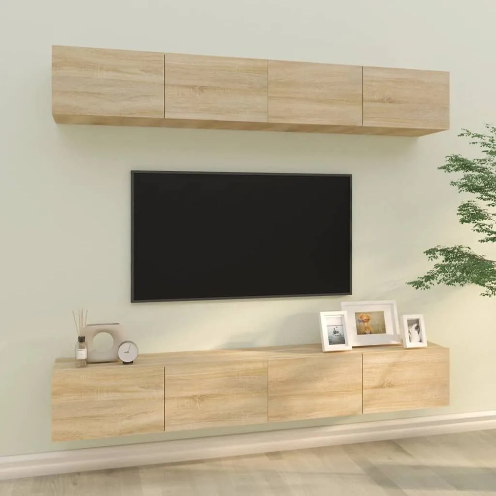 vidaXL Dulapuri TV de perete, 4 buc, stejar sonoma, 100x30x30 cm
