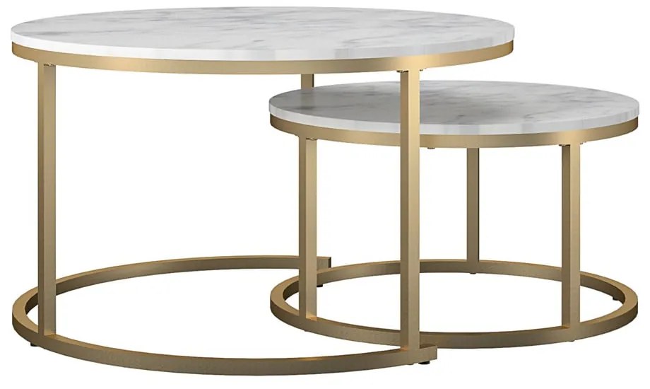 Măsuțe de cafea albe-aurii 2 buc. rotunde cu aspect de marmură ø 79 cm Amelia – CosmoLiving by Cosmopolitan