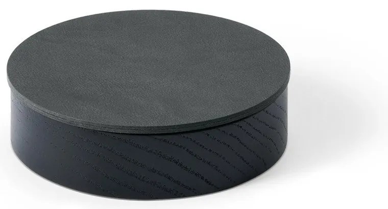 Cutie de depozitare neagră-gri antracit din lemn și din piele ecologică cu capac, decorativă ø 11x3,5 cm Circle Nupo – LIND DNA