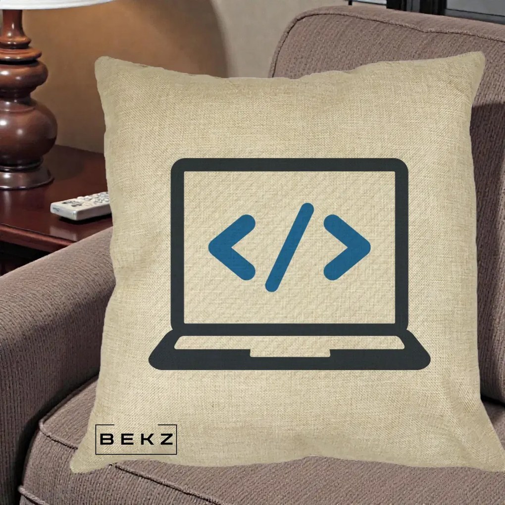 Perna Personalizata Laptop Cod HTML, 40x40 cm, Crem, Husa Detasabila, Perna Inclusa, BEKZ®