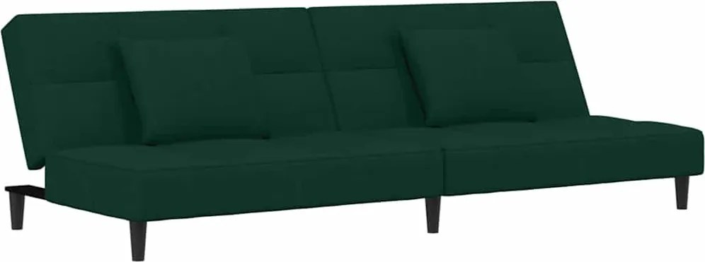 vidaXL Canapea extensibilă cu 2 locuri, 2 perne, verde închis catifea