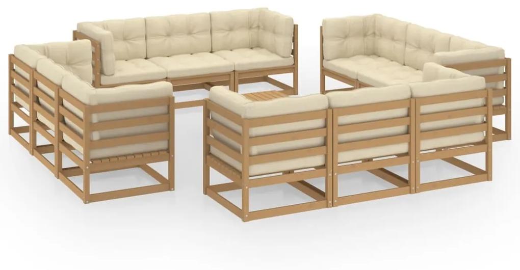 Set mobilier de gradina cu perne, 13 piese, lemn masiv de pin