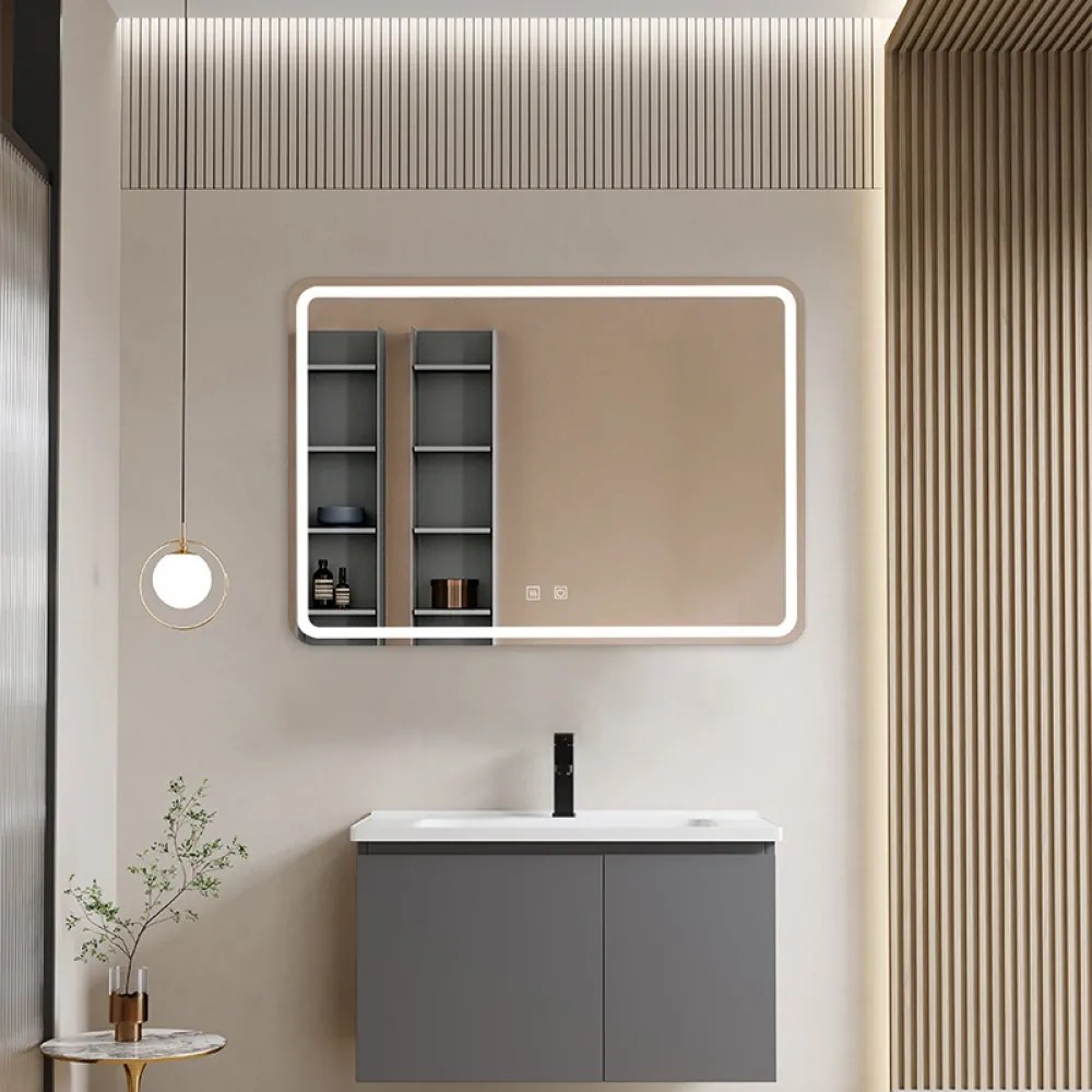 Oglindă baie, Multifuncțională, Iluminare LED Touch, Intensitate reglabila, Sistem Dezaburire, 70x100 cm