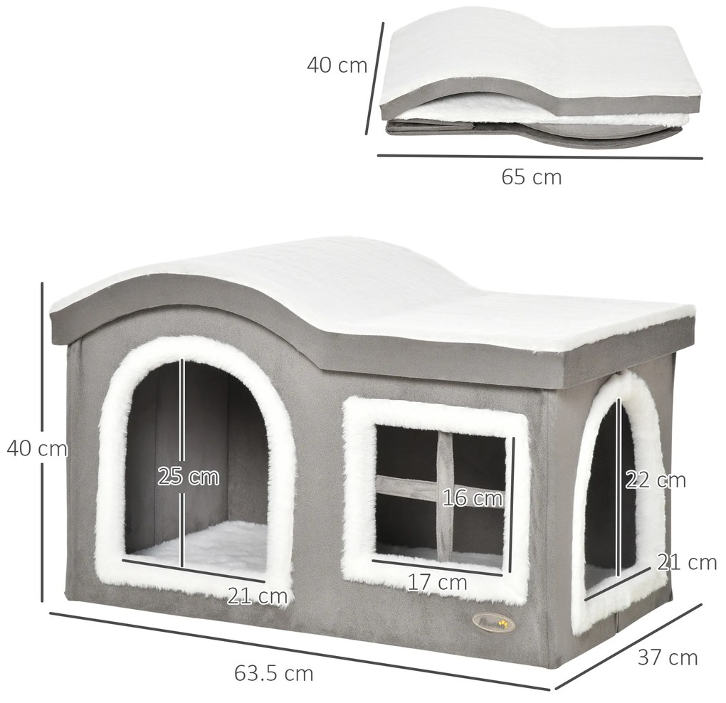 Casuta pentru Pisici de Interior PawHut, 63.5x37x40cm, Gri | Aosom RO