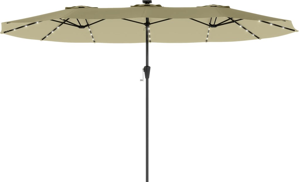 Outsunny Umbrelă dublă de grădină 4x2 m cu 36 de lumini LED UPF50+ Manivelă 12 tije Rezistentă la apă Bej | Aosom Romania