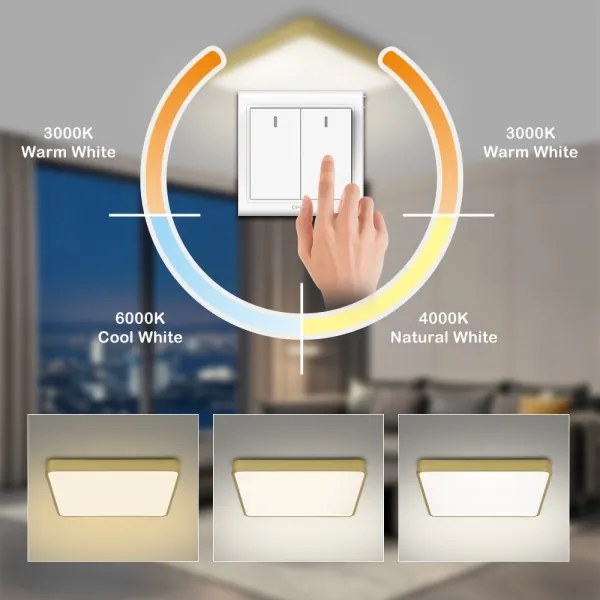 Brilagi - Plafonieră LED POOL, 36 W, 230 V, 3000/4500/6000 K, 40 x 40 cm, auriu