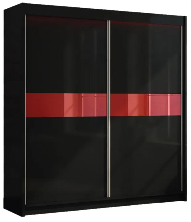 Expedo Dulap cu uși glisante ALEXA, negru/sticlă roșie, 200x216x61