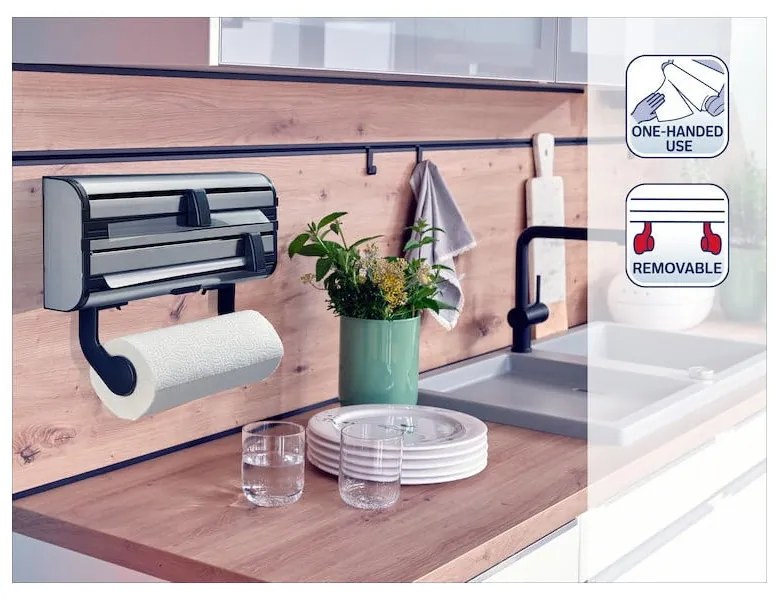 Dispenser pentru prosoape de bucătărie din hârtie și folie de aluminiu argintiu de montat pe perete din metal Parat Royal – LEIFHEIT